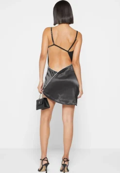 Satin Embellished Open Back Mini Dress