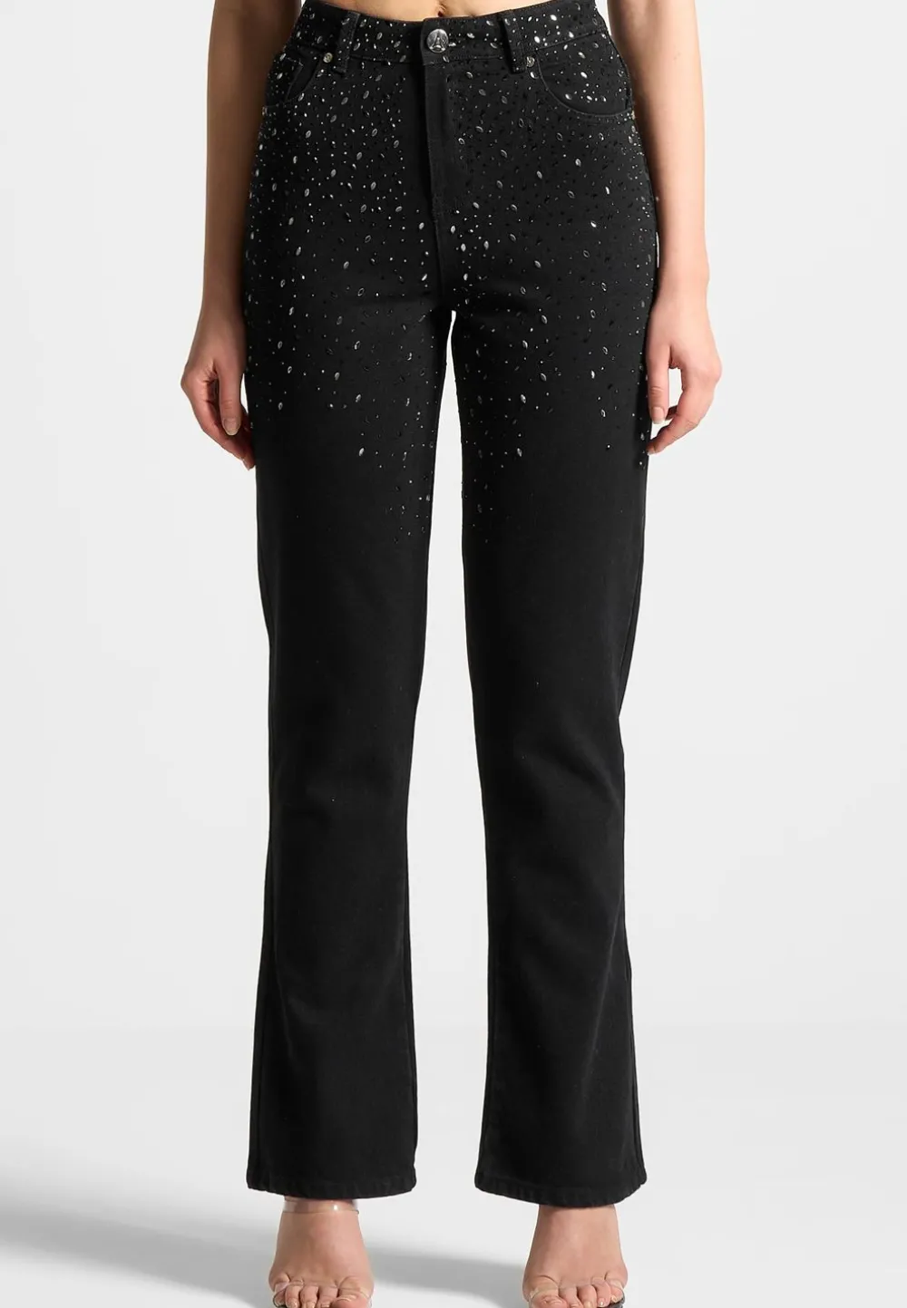 Scattered Rhinestone Mini Flare Jeans