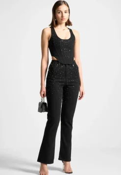 Scattered Rhinestone Mini Flare Jeans