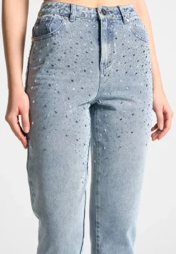 Scattered Rhinestone Mini Flare Jeans