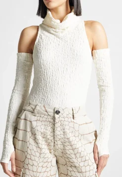 Seersucker Cowl Neck Bodysuit