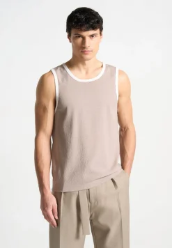 Seersucker Vest - Beige/White