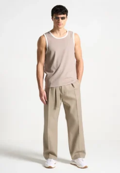 Seersucker Vest - Beige/White