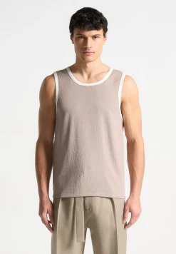 Seersucker Vest - Beige/White
