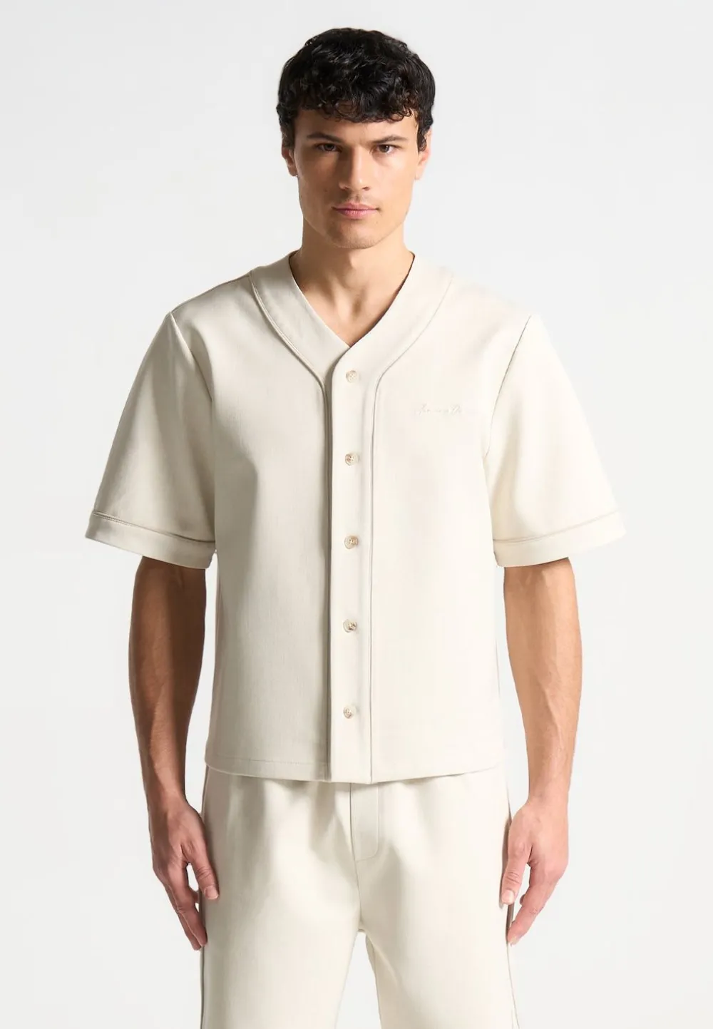 Signature Boxy Baseball Shirt - Beige