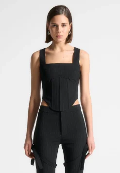 Square Neck Pinstripe Corset Top