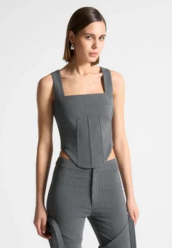 Square Neck Pinstripe Corset Top