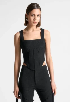 Square Neck Pinstripe Corset Top