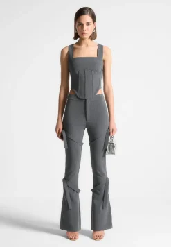 Strap Detail Pinstripe Fit And Flare Leggings