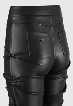 Tacked Vegan Leather Flared Trousers