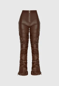 Tacked Vegan Leather Flared Trousers