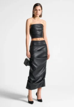 Tacked Vegan Leather Midaxi Skirt