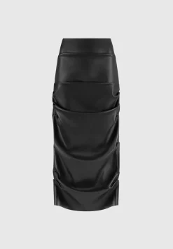 Tacked Vegan Leather Midaxi Skirt
