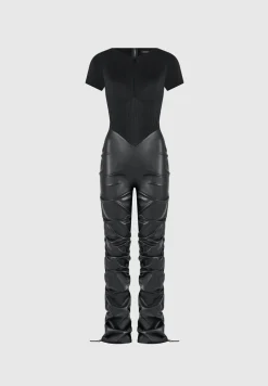 Tacked Vegan Leather T-Shirt Jumpsuit