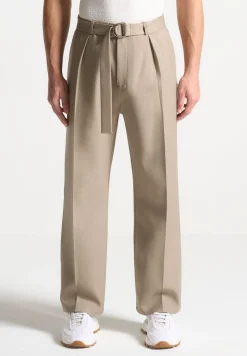 Textured Belted Tailored Trousers