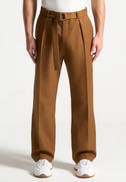 Textured Belted Tailored Trousers