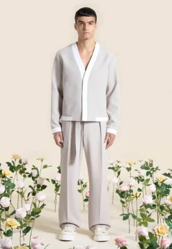 Textured Belted Tailored Trousers