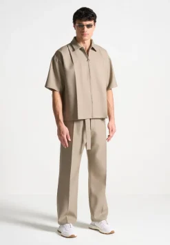 Textured Belted Tailored Trousers