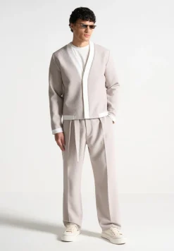 Textured Belted Tailored Trousers