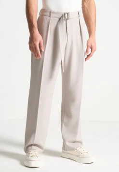 Textured Belted Tailored Trousers