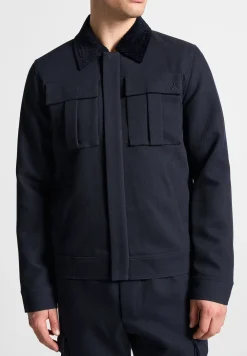 Twill Trucker Jacket With Velvet Collar