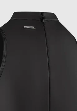 Vegan Leather & Satin Wrap Bodycon Dress