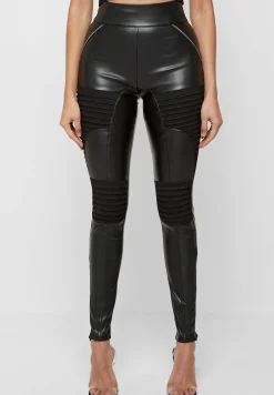 Vegan Leather & Suede Ribbed Legging
