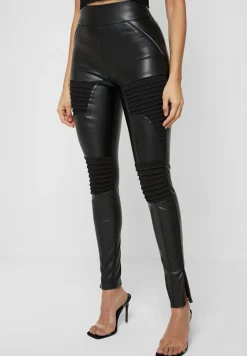 Vegan Leather & Suede Ribbed Legging