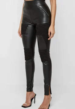 Vegan Leather & Suede Ribbed Legging
