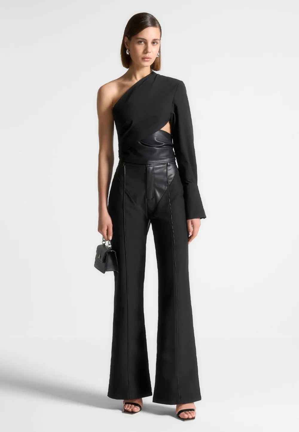 Vegan Leather & Woven Trousers