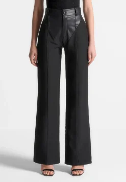 Vegan Leather & Woven Trousers