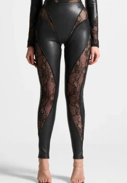 Vegan Leather And Lace Contour Leggings