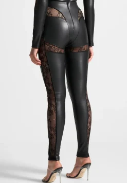 Vegan Leather And Lace Contour Leggings