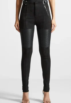Vegan Leather And Suede Ribbed Leggings