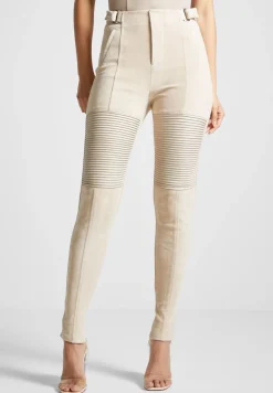Vegan Leather And Suede Ribbed Leggings