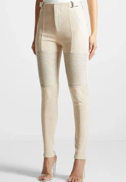 Vegan Leather And Suede Ribbed Leggings