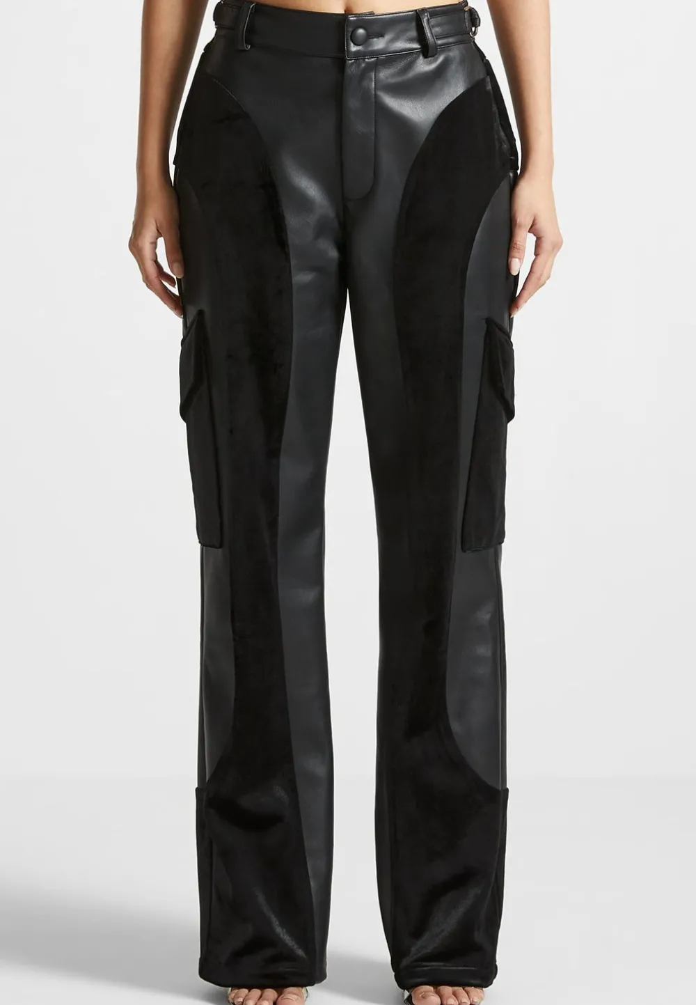 Vegan Leather And Velvet Cargo Pants