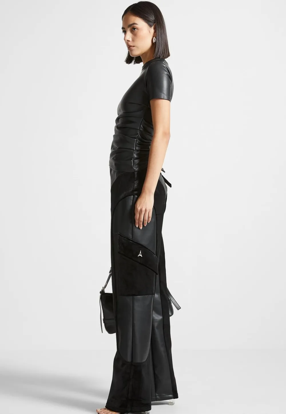 Vegan Leather And Velvet Cargo Pants