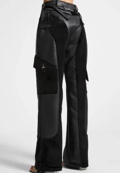 Vegan Leather And Velvet Cargo Pants