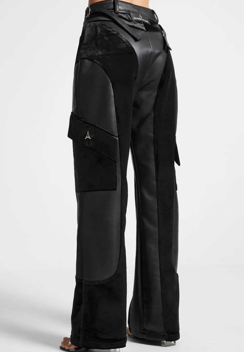 Vegan Leather And Velvet Cargo Pants