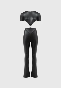 Vegan Leather Backless Jumpsuit