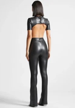 Vegan Leather Backless Jumpsuit