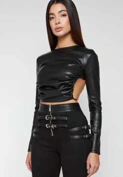 Vegan Leather Backless Top