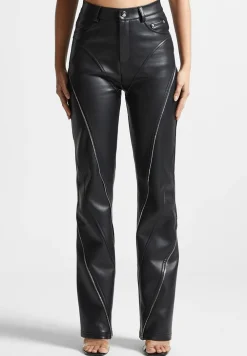 Vegan Leather Biker Trousers With Zip
