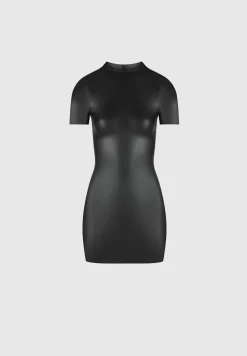Vegan Leather Bodycon Dress With Gloves