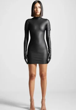 Vegan Leather Bodycon Dress With Gloves