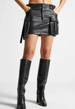 Vegan Leather Cargo Mini Skirt