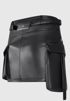 Vegan Leather Cargo Mini Skirt