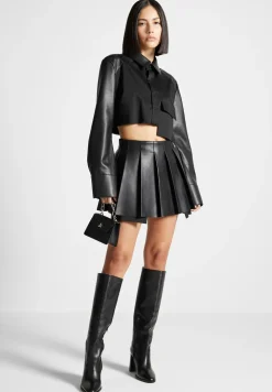 Vegan Leather Contrast Cropped Shirt