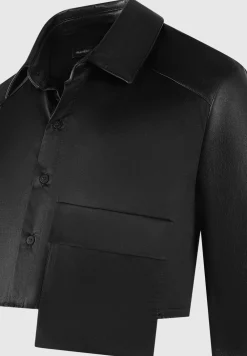 Vegan Leather Contrast Cropped Shirt
